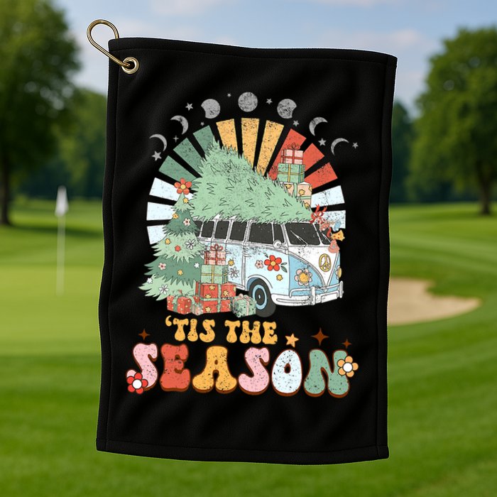 Tis' The Season Merry Camper Christmas Tree RV Camping Xmas Golf Towel