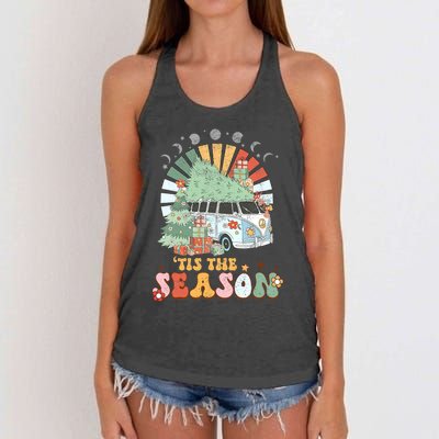 Tis' The Season Merry Camper Christmas Tree RV Camping Xmas Women's Knotted Racerback Tank