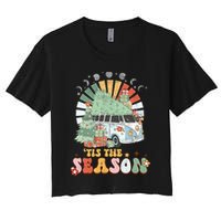 Tis' The Season Merry Camper Christmas Tree RV Camping Xmas Women's Crop Top Tee