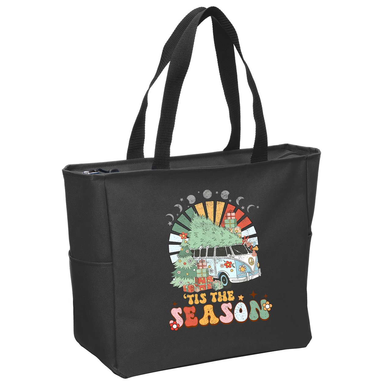 Tis' The Season Merry Camper Christmas Tree RV Camping Xmas Zip Tote Bag