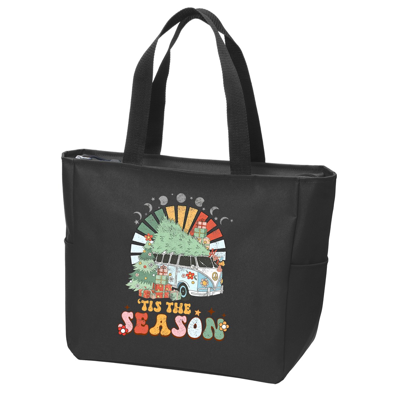 Tis' The Season Merry Camper Christmas Tree RV Camping Xmas Zip Tote Bag