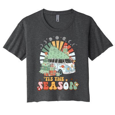 Tis' The Season Merry Camper Christmas Tree RV Camping Xmas Women's Crop Top Tee