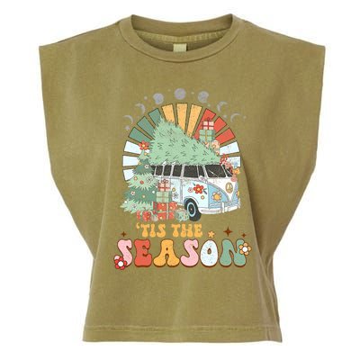 Tis' The Season Merry Camper Christmas Tree RV Camping Xmas Garment-Dyed Women's Muscle Tee