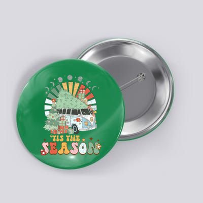 Tis' The Season Merry Camper Christmas Tree RV Camping Xmas Button