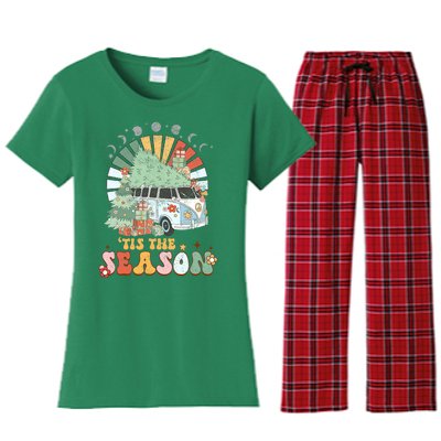 Tis' The Season Merry Camper Christmas Tree RV Camping Xmas Women's Flannel Pajama Set