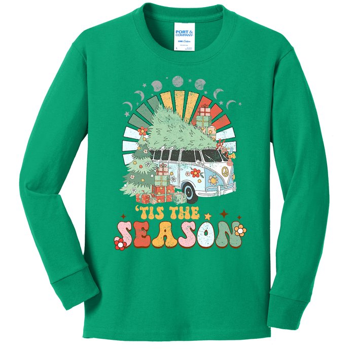 Tis' The Season Merry Camper Christmas Tree RV Camping Xmas Kids Long Sleeve Shirt