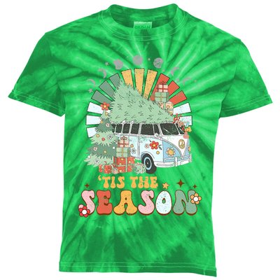 Tis' The Season Merry Camper Christmas Tree RV Camping Xmas Kids Tie-Dye T-Shirt