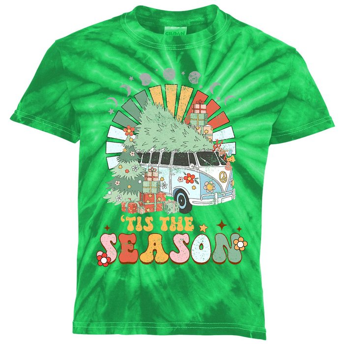 Tis' The Season Merry Camper Christmas Tree RV Camping Xmas Kids Tie-Dye T-Shirt