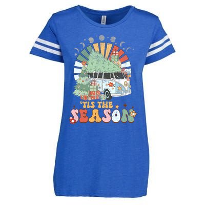 Tis' The Season Merry Camper Christmas Tree RV Camping Xmas Enza Ladies Jersey Football T-Shirt