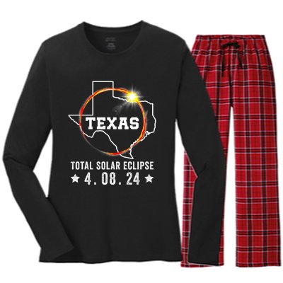 Texas Total Solar Eclipse April 8 2024 Texas Solar Eclipse Women's Long Sleeve Flannel Pajama Set 