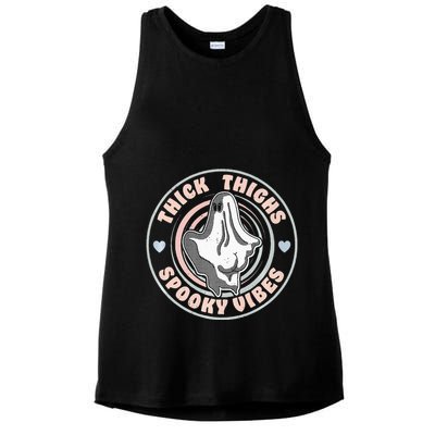 Thick Thighs Spooky Vibes Funny Halloween Ghost Pastel Goth Ladies PosiCharge Tri-Blend Wicking Tank