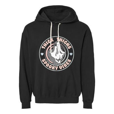 Thick Thighs Spooky Vibes Funny Halloween Ghost Pastel Goth Garment-Dyed Fleece Hoodie