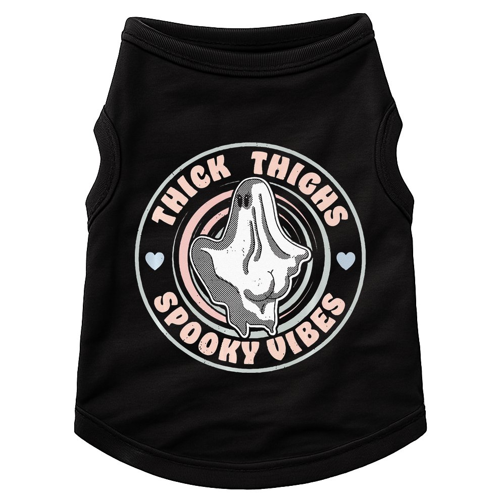 Thick Thighs Spooky Vibes Funny Halloween Ghost Pastel Goth Doggie Tank