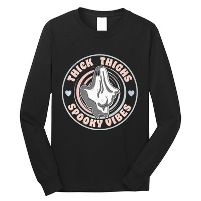 Thick Thighs Spooky Vibes Funny Halloween Ghost Pastel Goth Long Sleeve Shirt