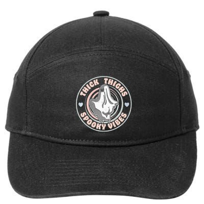 Thick Thighs Spooky Vibes Funny Halloween Ghost Pastel Goth 7-Panel Snapback Hat
