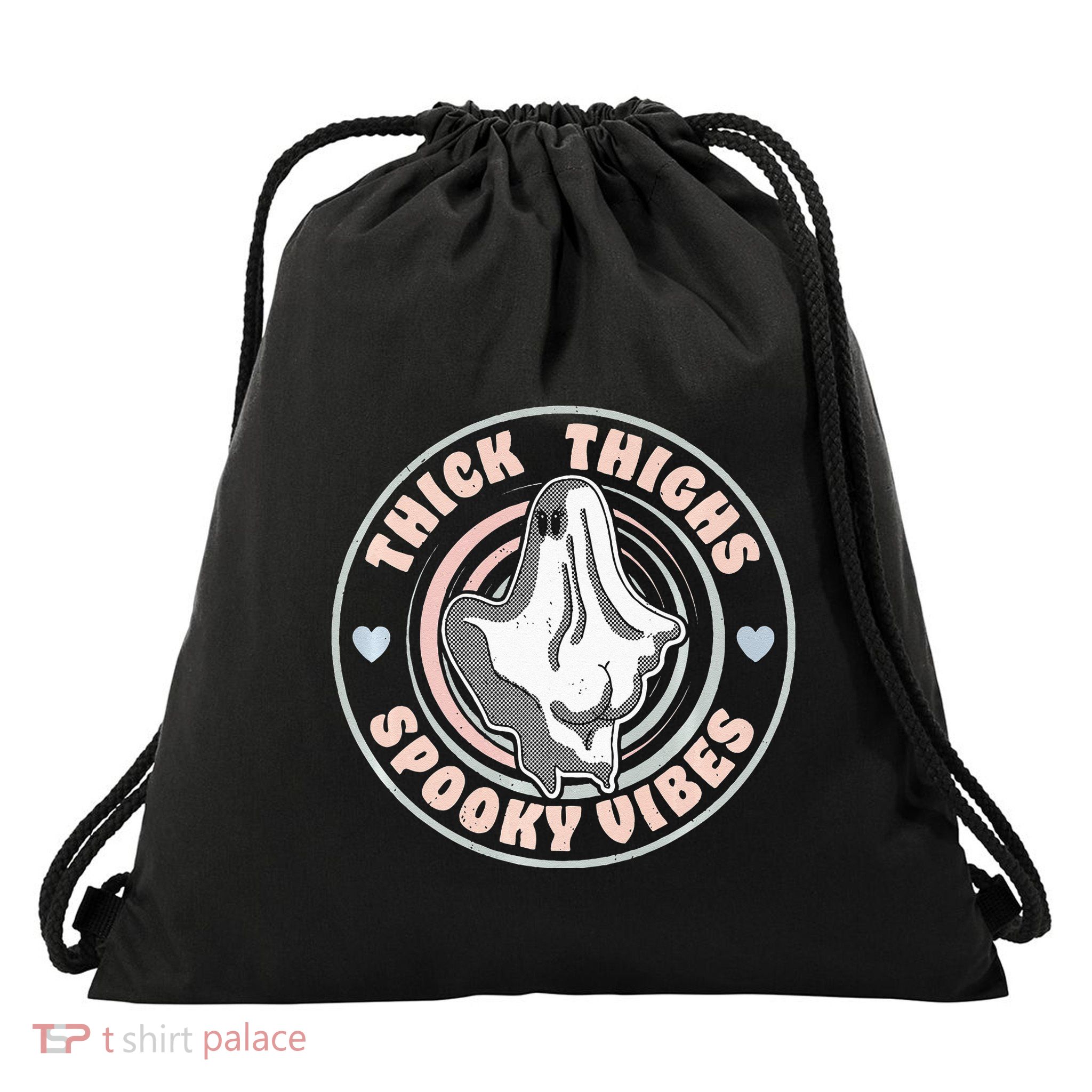 Thick Thighs Spooky Vibes Funny Halloween Ghost Pastel Goth Drawstring Bag
