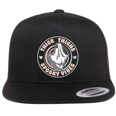 Thick Thighs Spooky Vibes Funny Halloween Ghost Pastel Goth Flatbill Hat