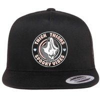 Thick Thighs Spooky Vibes Funny Halloween Ghost Pastel Goth Flat Bill Trucker Hat
