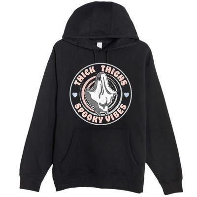 Thick Thighs Spooky Vibes Funny Halloween Ghost Pastel Goth Premium Pullover Hoodie