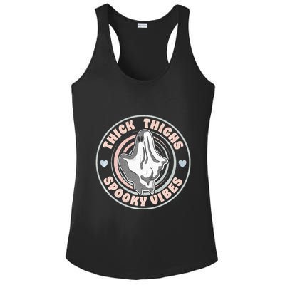 Thick Thighs Spooky Vibes Funny Halloween Ghost Pastel Goth Ladies PosiCharge Competitor Racerback Tank