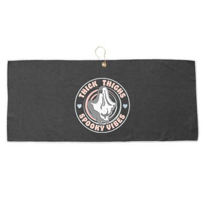 Thick Thighs Spooky Vibes Funny Halloween Ghost Pastel Goth Large Microfiber Waffle Golf Towel