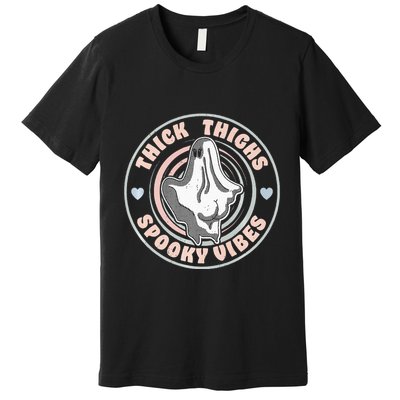 Thick Thighs Spooky Vibes Funny Halloween Ghost Pastel Goth Premium T-Shirt