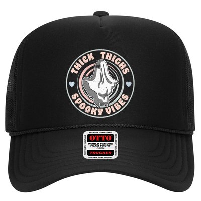 Thick Thighs Spooky Vibes Funny Halloween Ghost Pastel Goth Trucker Hat