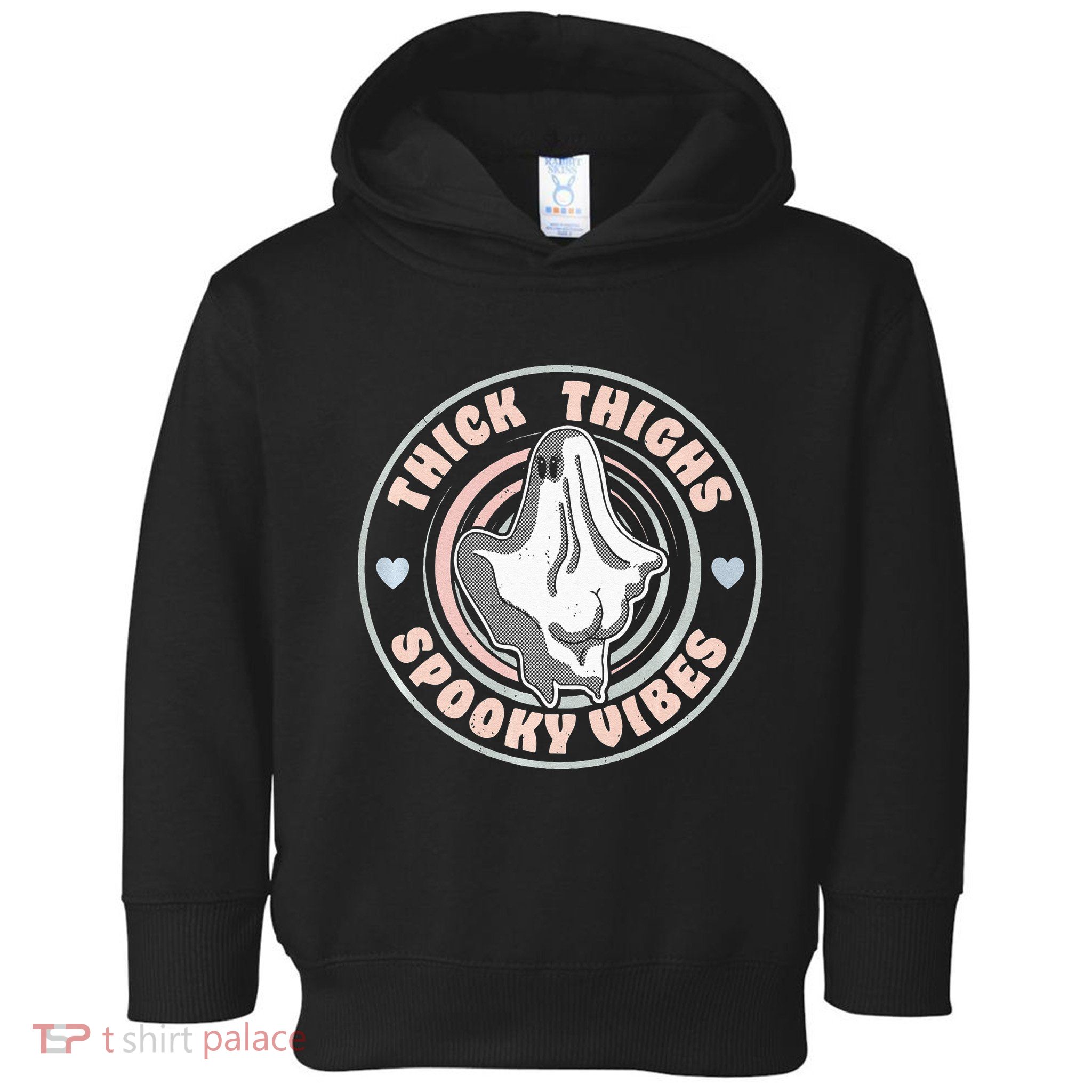 Thick Thighs Spooky Vibes Funny Halloween Ghost Pastel Goth Toddler Hoodie