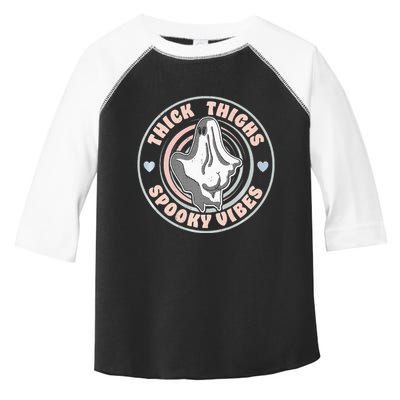 Thick Thighs Spooky Vibes Funny Halloween Ghost Pastel Goth Toddler Fine Jersey T-Shirt