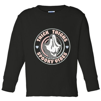 Thick Thighs Spooky Vibes Funny Halloween Ghost Pastel Goth Toddler Long Sleeve Shirt