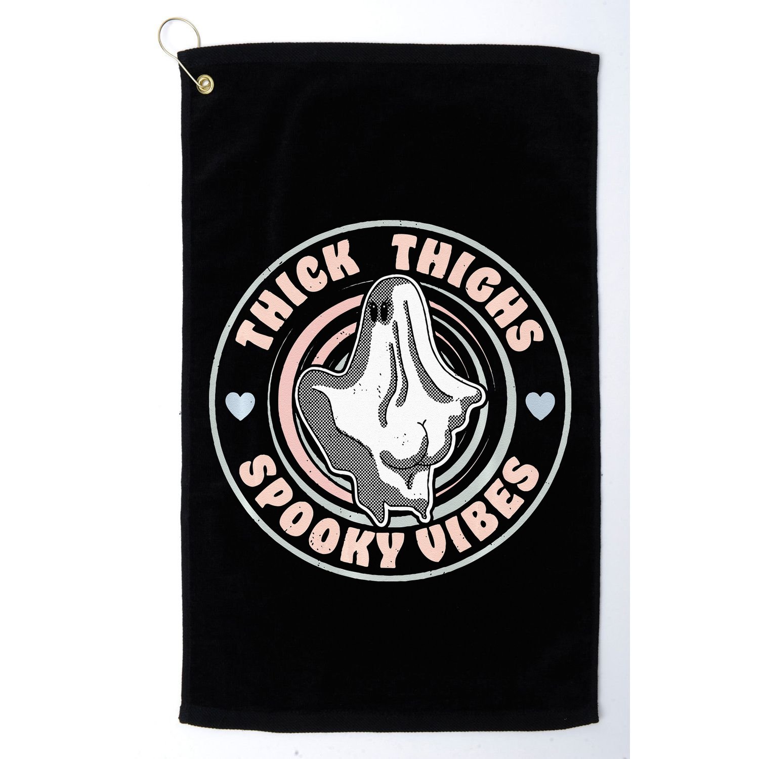 Thick Thighs Spooky Vibes Funny Halloween Ghost Pastel Goth Golf Towel