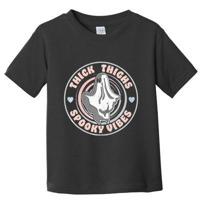 Thick Thighs Spooky Vibes Funny Halloween Ghost Pastel Goth Toddler T-Shirt