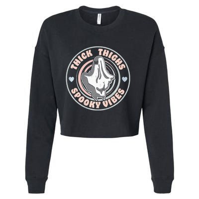 Thick Thighs Spooky Vibes Funny Halloween Ghost Pastel Goth Cropped Pullover Crew