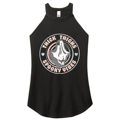 Thick Thighs Spooky Vibes Funny Halloween Ghost Pastel Goth Women's Perfect Tri Rocker Tank