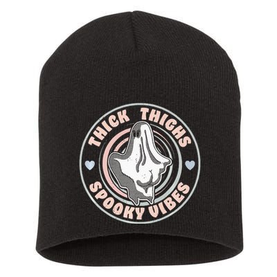 Thick Thighs Spooky Vibes Funny Halloween Ghost Pastel Goth Short Acrylic Beanie