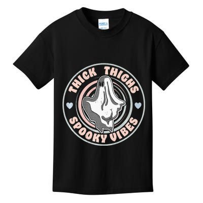 Thick Thighs Spooky Vibes Funny Halloween Ghost Pastel Goth Kids T-Shirt