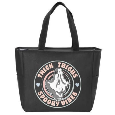 Thick Thighs Spooky Vibes Funny Halloween Ghost Pastel Goth Zip Tote Bag