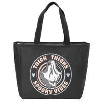 Thick Thighs Spooky Vibes Funny Halloween Ghost Pastel Goth Zip Tote Bag
