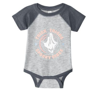 Thick Thighs Spooky Vibes Funny Halloween Ghost Pastel Goth Infant Baby Jersey Bodysuit