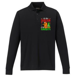 Tis The Season To Be Naughty Christmas Gingerbread Couple Gift Performance Long Sleeve Polo