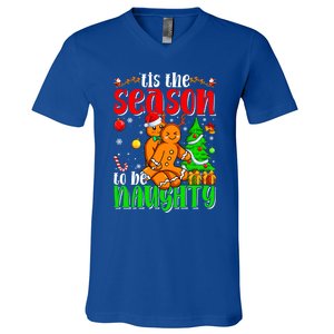 Tis The Season To Be Naughty Christmas Gingerbread Couple Gift V-Neck T-Shirt