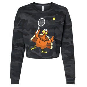 Turkey Tennis Sunset Retro Thanksgiving Sport Cropped Pullover Crew