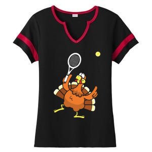 Turkey Tennis Sunset Retro Thanksgiving Sport Ladies Halftime Notch Neck Tee