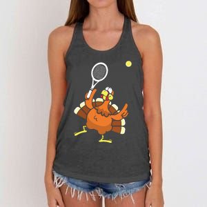 Turkey Tennis Sunset Retro Thanksgiving Sport Women's Knotted Racerback Tank