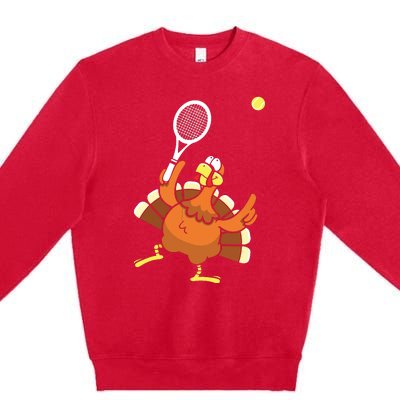 Turkey Tennis Sunset Retro Thanksgiving Sport Premium Crewneck Sweatshirt