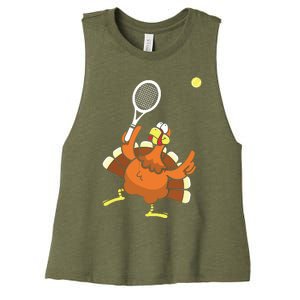 Turkey Tennis Sunset Retro Thanksgiving Sport Women's Racerback Cropped Tank