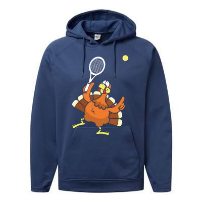 Turkey Tennis Sunset Retro Thanksgiving Sport Performance Fleece Hoodie