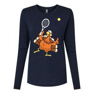 Turkey Tennis Sunset Retro Thanksgiving Sport Womens Cotton Relaxed Long Sleeve T-Shirt