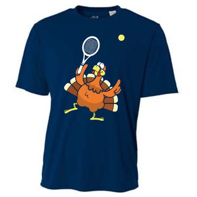 Turkey Tennis Sunset Retro Thanksgiving Sport Cooling Performance Crew T-Shirt