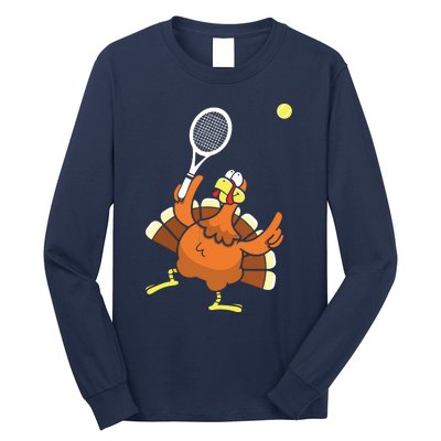 Turkey Tennis Sunset Retro Thanksgiving Sport Long Sleeve Shirt